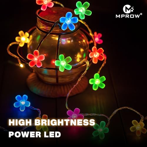 Image of MPROW Multi-Color Flower LED String Lights - 20 Led Decorative Cherry Blossom Fairy Lights with Plug for Diwali, Christmas, Wedding, Home Decor - Vibrant Floral Night Lights for Bedroom, Balcony