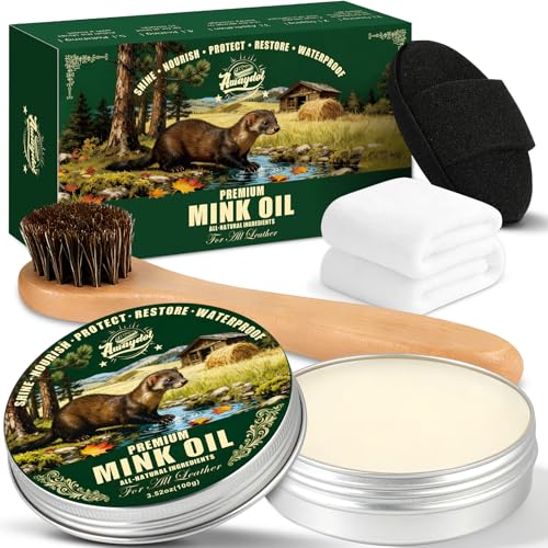 Awaydol 4-in-1 Mink Oil Leather Conditioner and Cleaner 3.52 oz - Premium Waterproof Formula for...