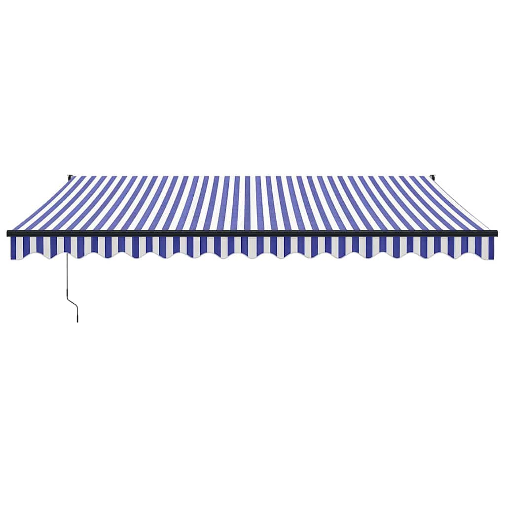 Store banne rétractable Automatique Bleu et Blanc 4 x 3 m, auvent Mural en Aluminium Enduit de Poudre, Toile Polyester PU, télécommande, manivelle, terrasse Balcon Jardin