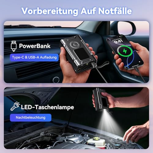 Kabelloser Elektrische Luftpumpe Tragbare Fahrradpumpe - Akku Kompressor Wiederaufladbare Reifenpumpe mit alle ventile Für Auto, Motorrad, Fahrrad