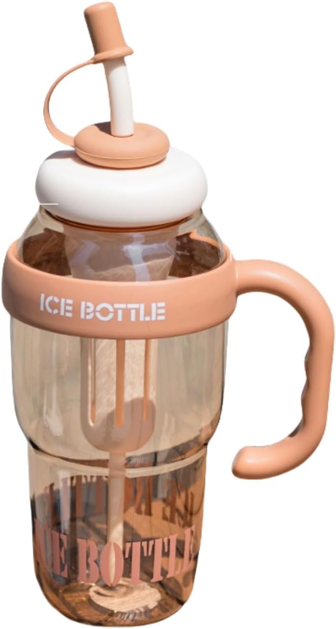 NEW ICE CREAM Series 1400ml Giant Tumbler with Straw – BPA-Free PVC, Large Capacity Leakproof Water Bottle for Women, Car Travel, Hot & Cold Drinks (Brown)