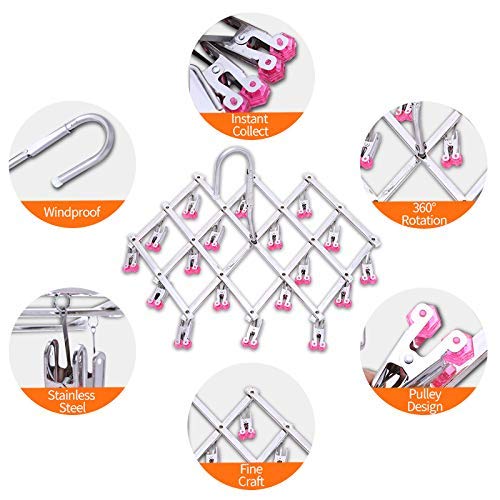 Qinglele Drip Kleiderbügel,Edelstahl Trocknen Rack,Sockenaufhänger,Unterwäsche trockner,18 Wäscheklammern für Shorts wäsche,Faltbar,Winddicht,Sammle schnell Kleidung,grün