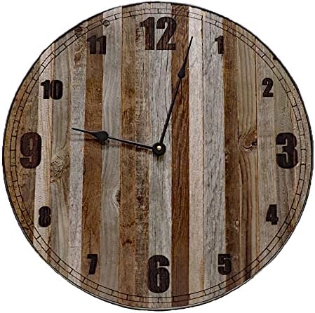 Country Wall Clock, Round Wooden Farmhouse Decorative Clock 18 Inch Rustic"Baby Bear", Small Shabby Chic Kitchen, Bedroom, Bathroom, Brown and Grey Reclaimed Barn Wood Wall Art.