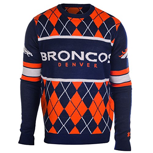 Denver Broncos Exclusive NFL Ugly Argyle Sweater Red/White
