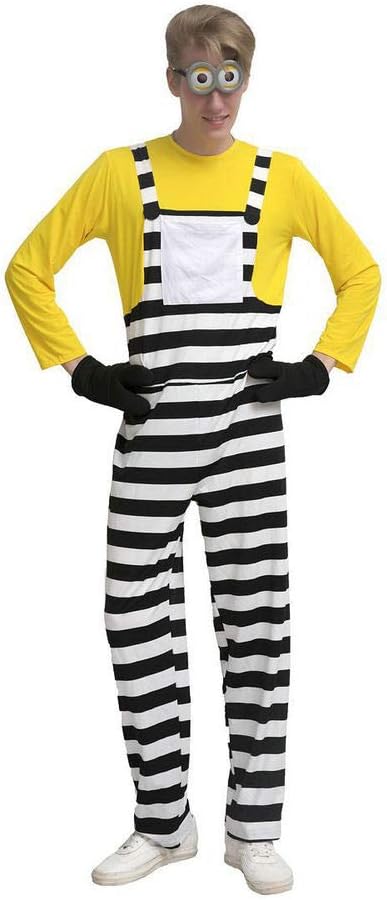 男性用囚人ミニオンメンズ女性用 怪盗グルーのミニオン大脱走ハロウィン衣装 コスチュームコスプレ仮装仮装 ディズニーイベント囚人ミニオン家族ペア服 (M, Men)