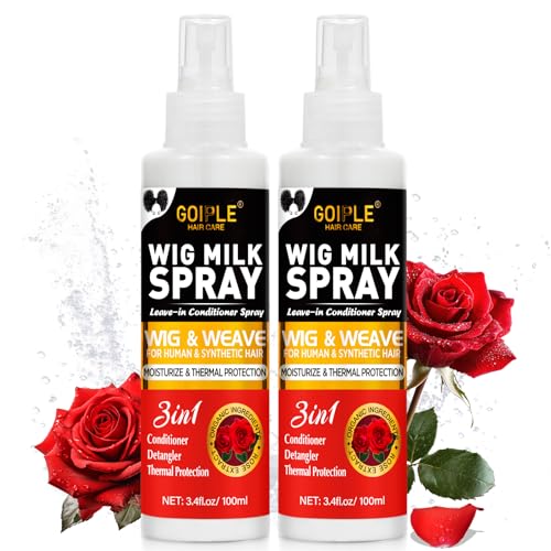 Image of Goiple 2PCS Synthetic Wig Milk Spray, Heat Thermal Leave-In Conditioner Wig Detangler Spray for Human Wigs, Conditioner ＆ Detangler 3 in 1 Moisturizer, Synthetic Hair Wigs Easy Combing