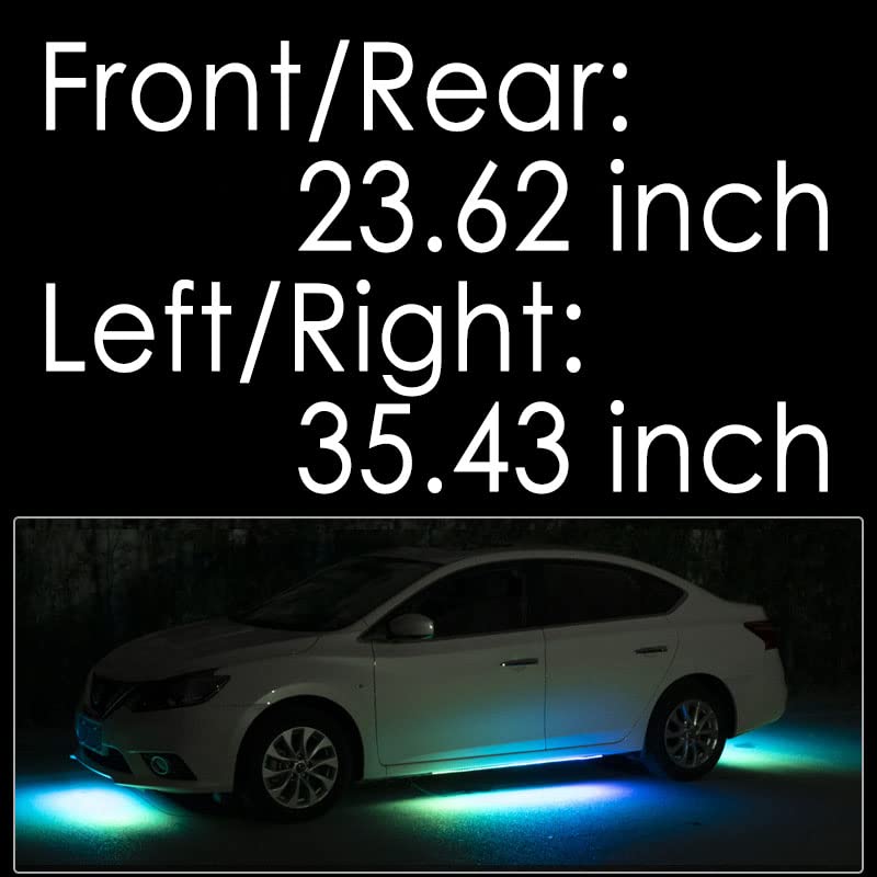 Nitiaukely APP Controls Decorative Musical Rhythm Neon Light Strip Set for Car, Pickup Truck, Van, SUV (4Pcs LED Underglow Lighting Strip for Sedan 23.62x35.43 inch)