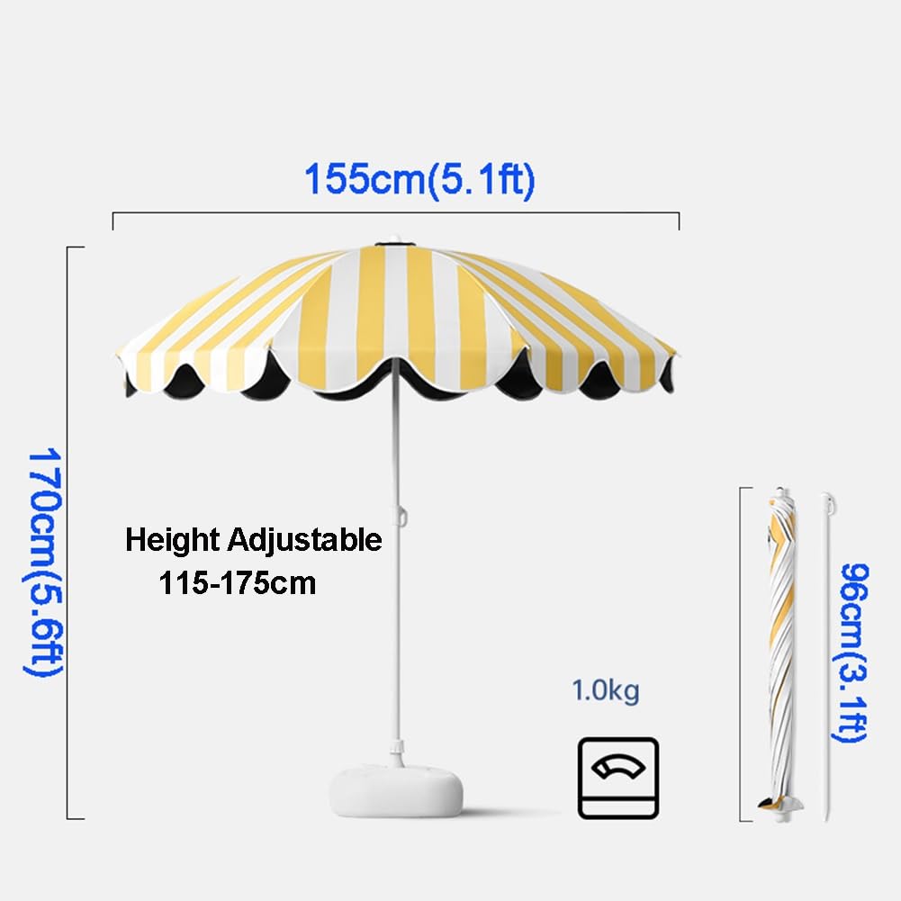 Parasol de Jardin Rayé Jaune et Blanc - Léger et Portable - Tissu Résistant à la Décoloration - Petit Parasol Extérieur