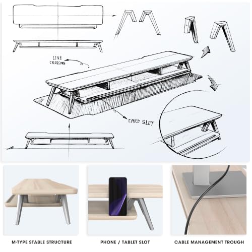 Image of Fenge Dual Monitor Stand, Monitor Stands Riser for 2 monitors, 47.2 Inch Wood Desk Shelf with Storage Organizer and Cable Management for Office Desk Accessories
