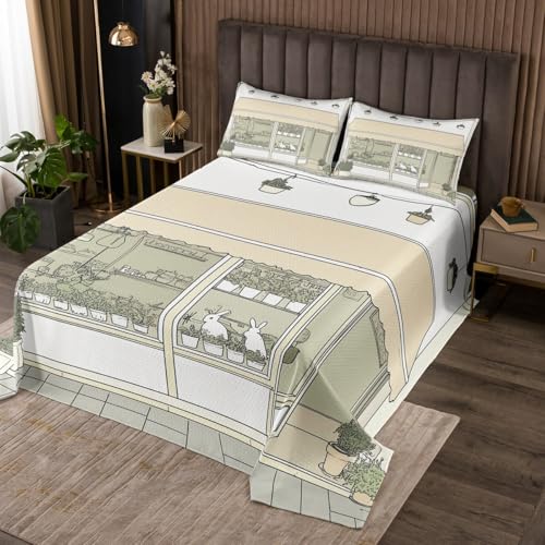 jejeloiu Cute Anime Bedspread 2Pcs Twin Size Kids Rabbit Japanese Street Coverlet Set for Boys Girls Bunny Quilted Coverlet,Microfiber