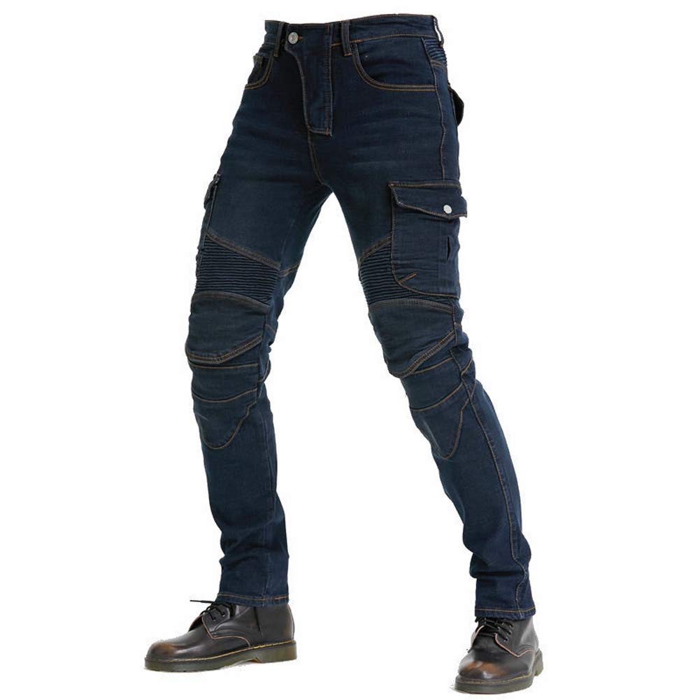 GuoCu Męskie spodnie jeansowe motocyklowe, ochrona podszewki, spodnie cargo z 2 parami ochraniaczy, odporne na upadki, spodnie jeansowe, spodnie kowbojskie ze stretchem, proste dopasowanie dżinsy dla motocyklistów