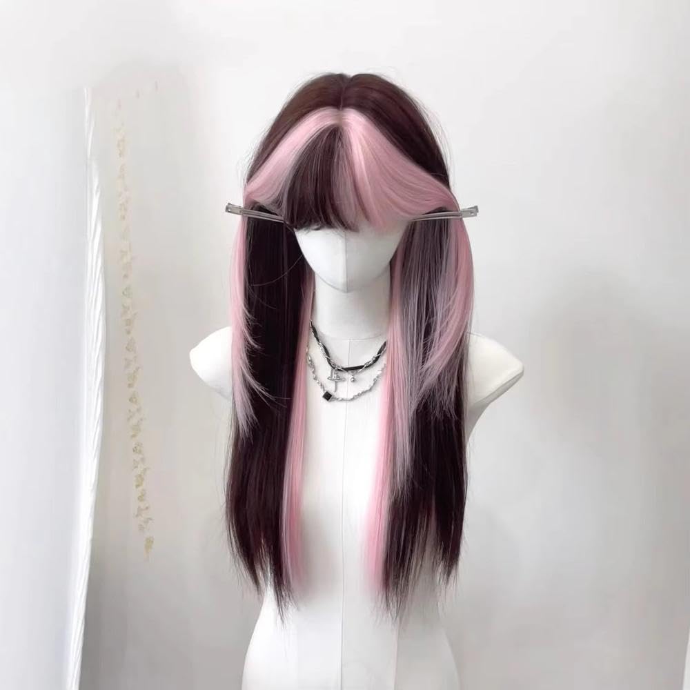 Haarpflege Ombre Rosa Braune Perücke Für Frauen Süße Perücke Mit Pony Hochtemperaturfaser-Perücken Stirnband-Perücken Für Cosplay