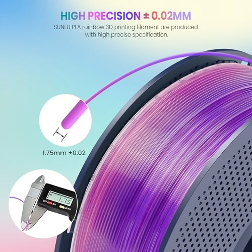 Image of SUNLU Transparent Rainbow PLA Filament Bundle Multicolor, Neatly Wound Gradient Rainbow PLA 3D Printer Filament 1.75mm ±0.02mm, Individually Vacuum Packed, 0.25kg per Spool, 1kg in Total, 4 Pack.