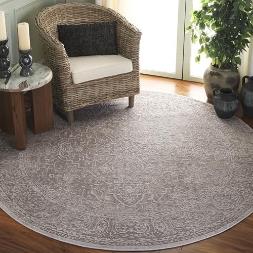 SAFAVIEH Area Rug 12' Round - Reflection Collection - Large - Beige & Cream, Non-Shedding & Easy Cleaning, Ideal for Living Room, Bedroom (RFT670A)