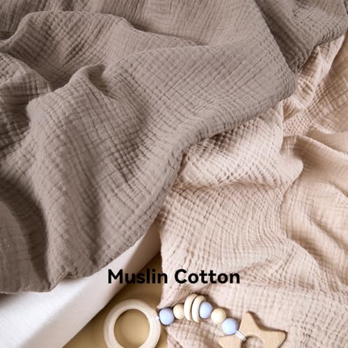 Image of TILLYOU Muslin Mini Crib Sheets 2 Pack, Pack and Play Mattress Sheets Fitted for Pack N Play, 38 x 26 Sheet for Toddler, Grey Brown and Light Brown