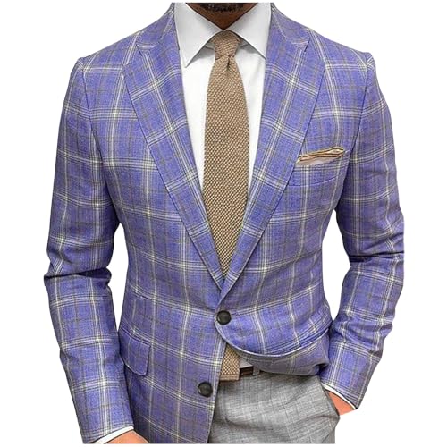 Cambkatl Men's Vintage Plaid Blazers, Classic Two Button Casual Sports Coat Slim Fit Notch Lapel Daily Business Suit Jackets