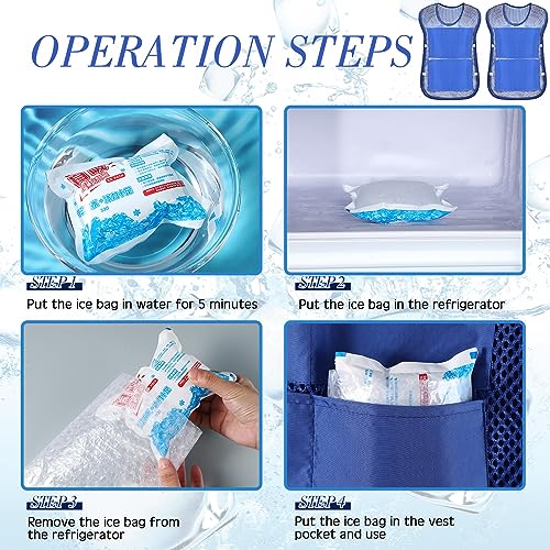 Mepase Lot de 2 gilets rafraîchissants pour hommes, femmes, adolescents avec 16 blocs de glace, veste d'été rafraîchissante avec poches pour le travail en plein air sous la chaleur, la pêche, la – vue 7