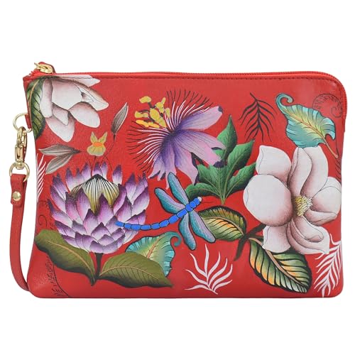 Anuschka Hand Painted Genuine Leather Wristlet Wallet - Crimson Garden