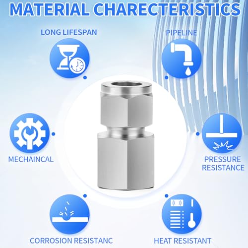 Image of ChillWaves 304 Stainless Steel Compression Tube Fitting, 1 /4 inch OD x 3 /8 inch NPT Female Compression Union Connector(2-PACK)