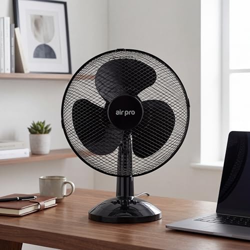 Air Pro 12 Desk Fan Table Tower Fan Tilt Oscillating 3 Speeds Quiet 40W Energy Efficient Motor for Instant Cooling Powerful Personal Portable Lightweight Fan For Worktop Desk Table Home & Office