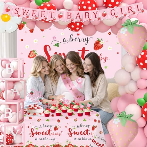 Strawberry Baby Shower Decorations, Red and Pink Balloon Arch Kit 141PCS by FengRise - Used condition - Image 3