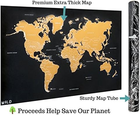 Scratch Off Map of the World, X-Large World Map Poster | International Travel Tracker w/ All U.S. States Outlined | Perfect Gift for Travelers! | by Wild Products