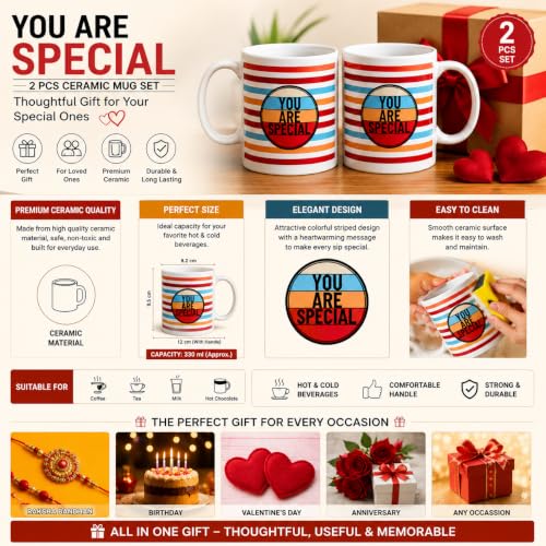 Image of nawema You are Special 2 Pcs Ceramic Coffee Mug Set, Raksha Bandhan Gift for Brother Sister, Valentine Couple, Birthday Anniversary Present for Husband Wife