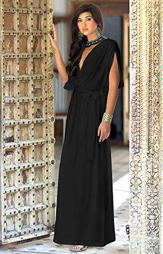 Image of KOH KOH Womens Long Semi-Formal Short Sleeve V-Neck Floor Length Maxi Dress Gown