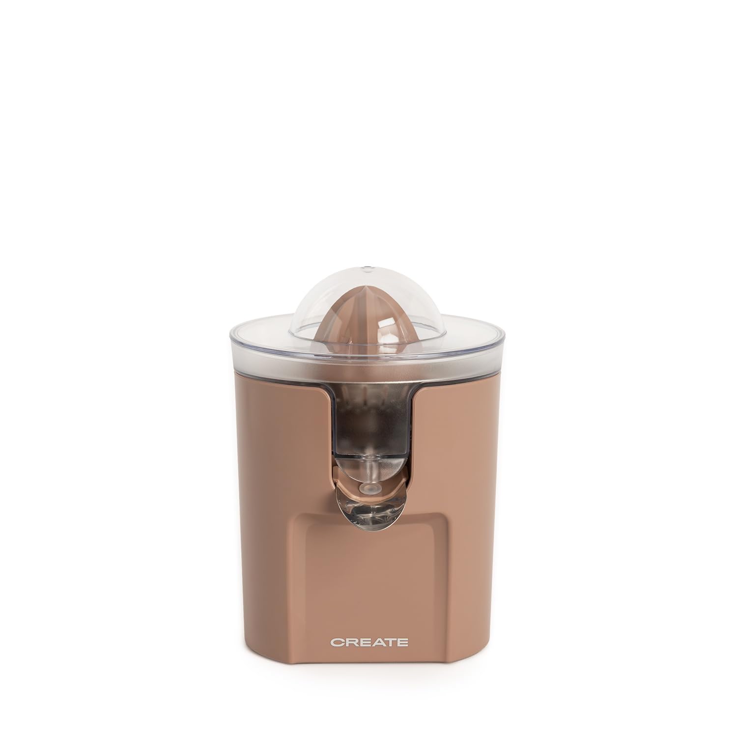 CREATE/JUICER STUDIO/Elektrische Zitruspresse in Mokka/Spritzfrei, 230ml Behälter, Fruchtfleischfilter, Tropfschutzsystem, spülmaschinenfeste Teile, 2 abnehmbare Kegel, 100W