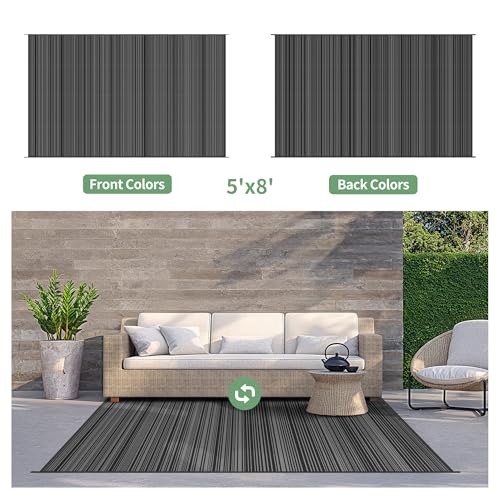 Image of GENIMO Outdoor Rug, Waterproof Plastic Rugs for Patio, 5'x8' Light Grey
