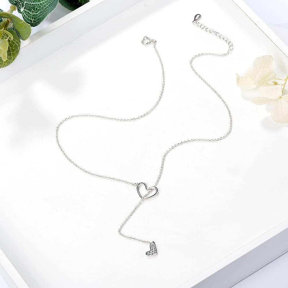 925 Adjustable Crystal Heart Shape Pendant Necklace for Women Wedding Jewelry Choker Collar