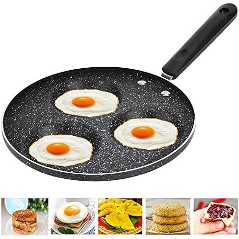 Egg Frying Pan, 22cm Pancake Pan with 3 Holes, Egg Poacher,Multi Egg Frying Pan Fried, Non-Stick Round Frying Pan for Eggs, Pancakes, Steaks Cover