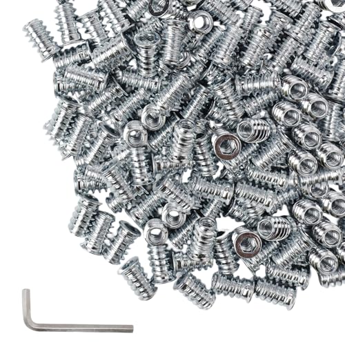 PARFCO 100 Pezzi Inserti Filettati M5, M5 X 15 mm Inserti Filettati, Inserto Filettato, Boccole Filettate per Legno con Chiave Esagonale per Perni in Legno e Montaggio di Mobili