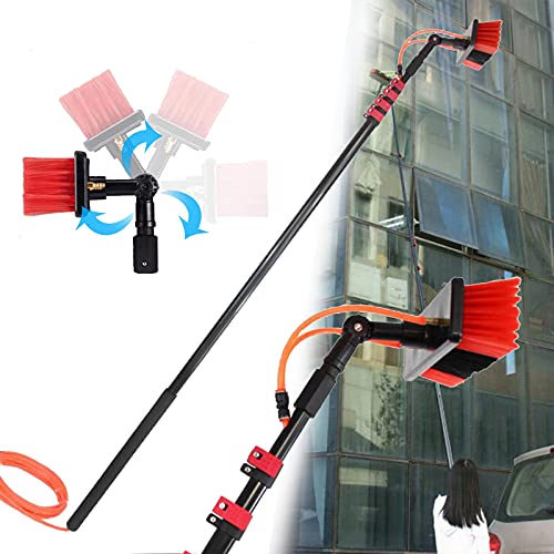 Kit de pértiga telescópica con alimentación de Agua - Cepillo de Limpieza de Gran Altura de 3,6 m para Ventanas, Paneles solares y Vidrio - 4 Secciones para un Uso fácil y una Limpieza efici