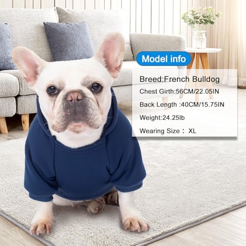 Image of 2 Pack Dog Hoodie Warm Hood Dog Sweater Cold Weather Small Dogs Sweatshirt Comfort Pet Clothes for Small Medium Dogs with Pockets (Navy+Blue, L (Back: 13.78 inch, Chest: 18.9 inch))
