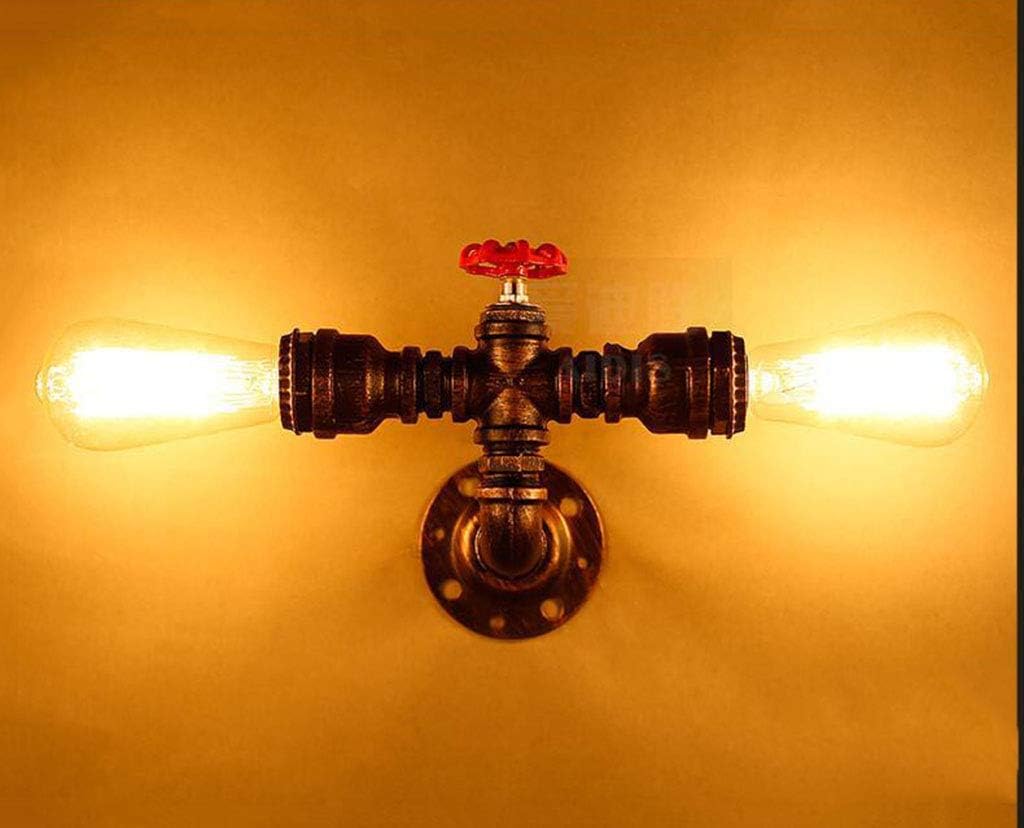 BYSUN Retro Industrial Steampunk Wall Sconce, 2 Lights Metal Water Pipe Style Mounted Lamp Light Fixture, E26 Industrial Vintage Edison Lamp