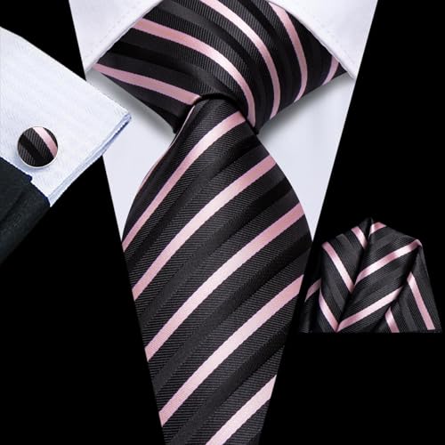 Image of Dubulle Mens Paisley Floral Silk Tie for Men Striped Necktie and Pocket Square Cufflinks Set Wedding Business