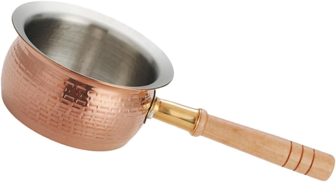 SHOWERORO Small Stainless Steel Milk Pot Wooden Handle Thick Butter Melting Pot for Chocolate and Coffee 1-Piece Milk Warmer for Sauces and Seafood