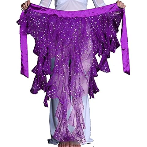 ZLTdream Women's Belly Dance Fox Triangle Waving Cut Hip Scarf Skirt with Tassel Highlight Mesh, Purple, One Size Cover