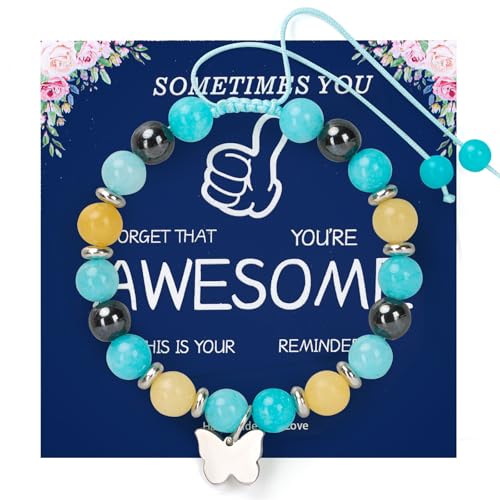 Createreedo Inspirational Bracelets Gifts for Women Teen Girls, Sometimes You Forget You're Awesome Natural Stone Butterfly Charm Bracelet for Birthday Graduation Mothers Day Easter ChristmasTeacher Appreciation Gifts