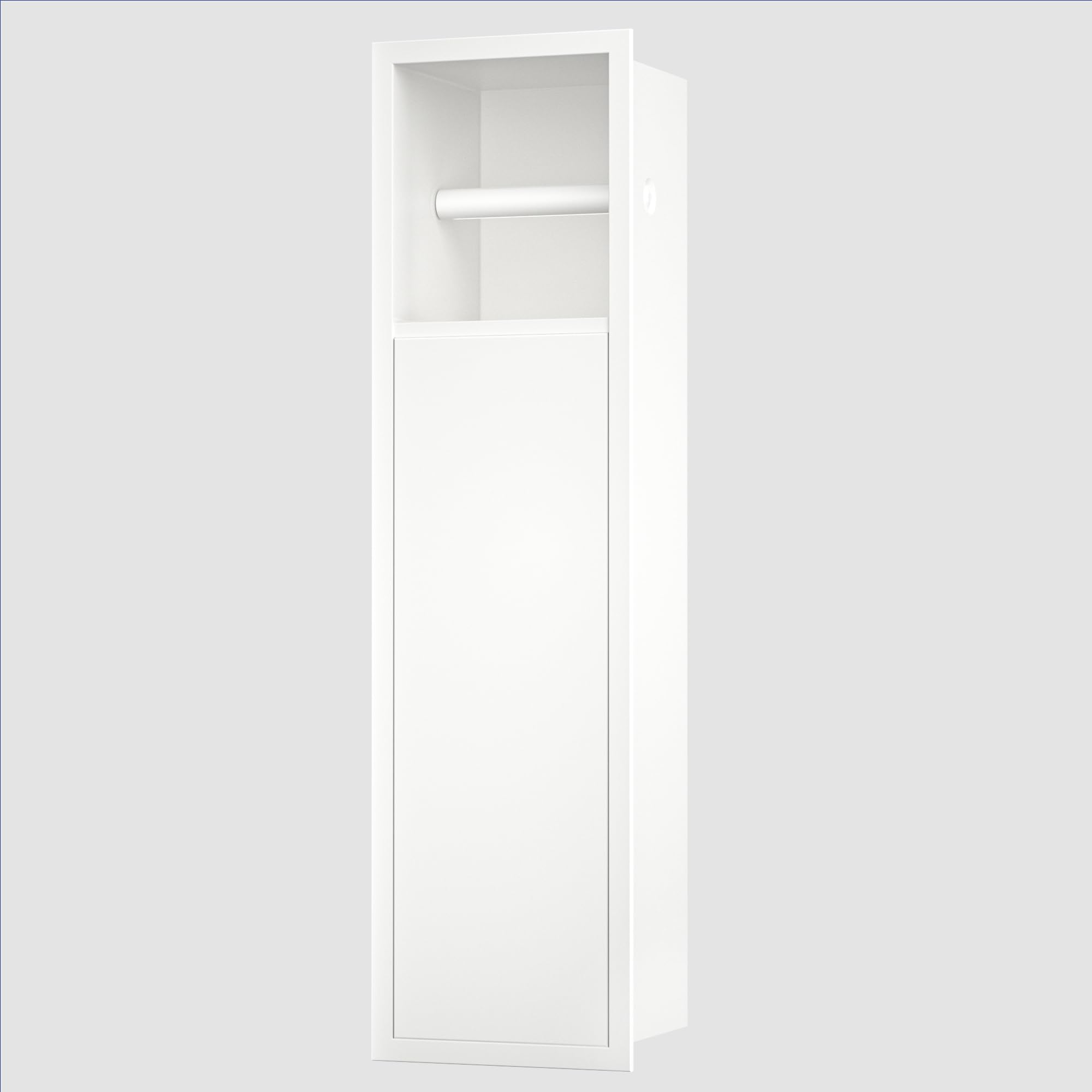 Unterputz-Schrankmodul Edelstahl für die Klobürstengarnitur, Badezimmerschrank mit Toilettenpapierhalter,Mit Schiebetür, 63x15x15 cm, Weiß
