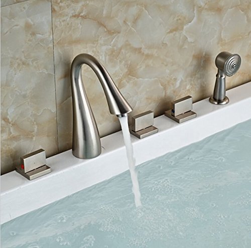 Mélangeur baignoire design carré avec douchette et commande 3 trous