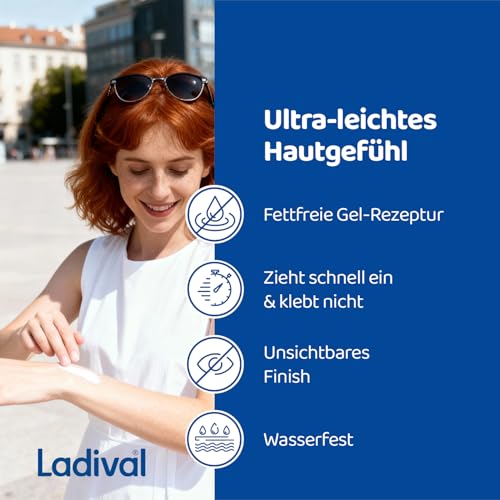 Ladival Sonnenschutz Gel LSF 50+ für allergische Haut - Sonnencreme bei Sonnenallergie und Mallorca-Akne, wasserfest, fettfrei, 4-fach Zellschutz, korallenfreundlich, leichte Gel-Formel, 200ml