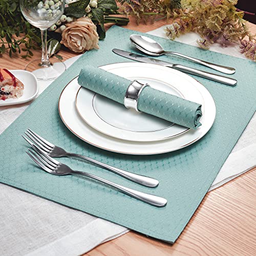 Homejoy Place Mats Set Of 8 – Rectangle Rectangular Waterproof Fabric Polyester Cloth Washable Wipeable Heat Resistant Placemats For Kitchen Dining Dinner Table Indoor 13 X 19 Inch Turquoise #TOP1