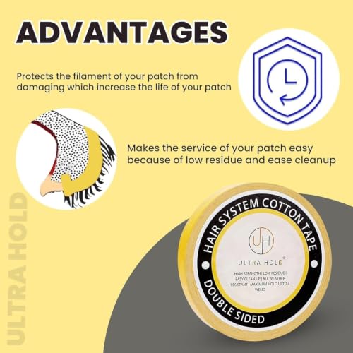 Image of Ultra Hold Waterproof Cotton Hair Patch - Double-Sided Wig Tape Roll (1 inchx5 Yards /5 Meters) Strong Hold for Hair Systems Invisible, Unisex Wig & Hair Patch for Men & Women