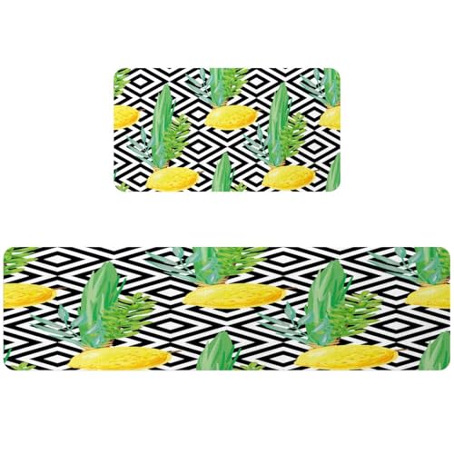 Alfombrillas de cocina con diseño geométrico absorbente y base de goma negra antideslizante 2