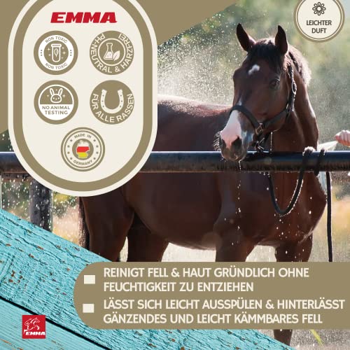 EMMA Teebaumöl Shampoo Pferd 500ml – Anti-Juckreiz Fellpflege pH-neutral – Pferdeshampoo gegen Schuppen & Geruch – mildes Shampoo für empfindliche Haut & Mähne Schweif – Hunde Katzen Shampoo