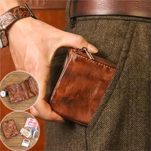 Hand-Rubbed Vegetable Tanned Leather Wallet Retro Distressed Wallet Multifunctional Wallet(Brown)4