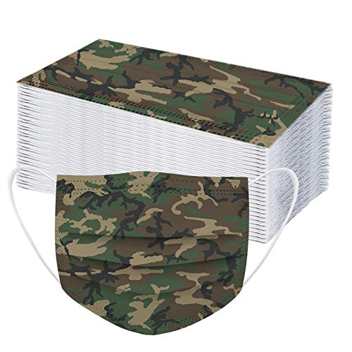 Fashionable Camo Printed Adult Disposable Face_Masks for Man, 3-ply Non-Woven Protect?ve Dust ???????????????????? for Coronàv?r?s Protection (50PCS, A)