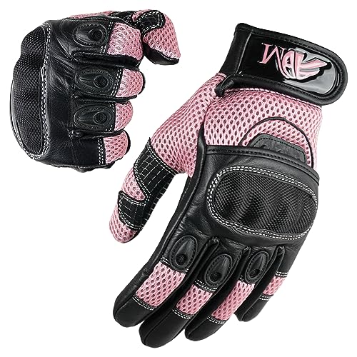 ADM Gants Moto Femme Homologués CE Cuir Été Hiver Mi-Saison Gants Scooter Femme CE Noir & Rose Tactiles Souples Respirants Taille XS S M L (Réf. 9001 LDY)